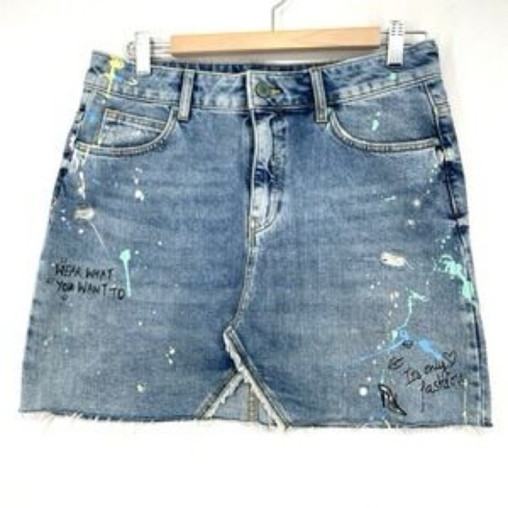 ZARA NEVERMORE Blue Denim Fun Detailed Mini Skirt US S